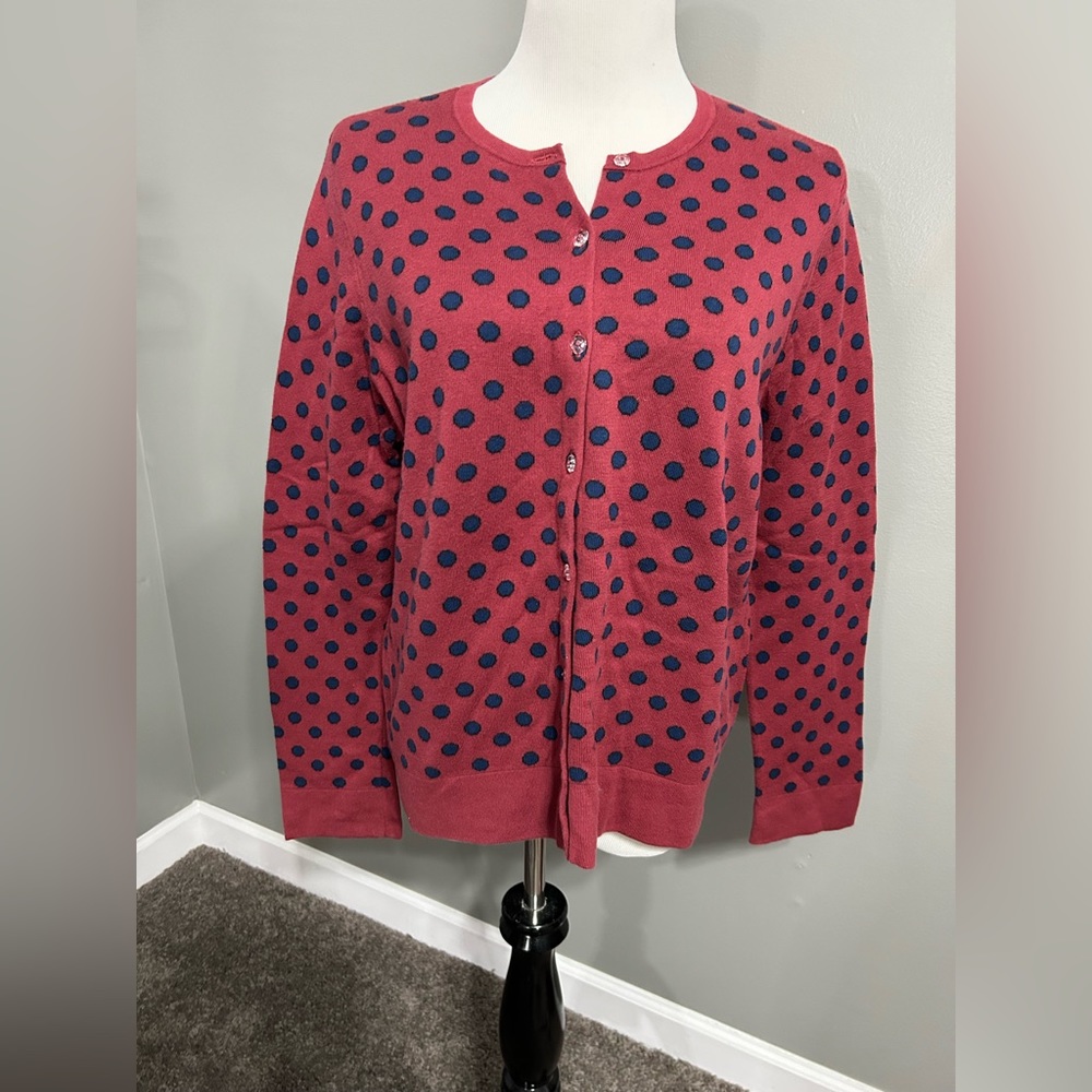Ann Taylor women’s extra large‎ crewneck polkadotted quilted cardigan, sweater